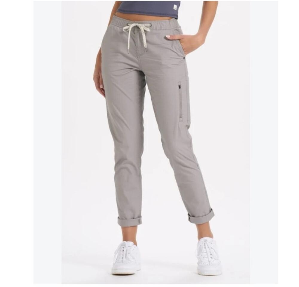 Vuori Womenโs Ripstop Pants Large Gray Organic Cotton Stretch Cargo Hiking